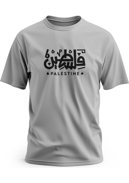 Tişört, Kısa Kollu Arapça Filistin Yazılı ve Ingilizce Baskılı Pamuk Rahat T-Shirt