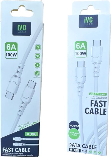 100W 6A Pd Type-C Type-C Hızlı 1 Metre Şarj Kablosu Ivo A098