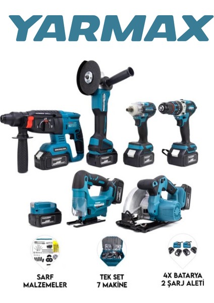 Yedili Set Power Bank&led Kırıcı Delici Matkap Avuç Taşlama Somun Sıkma Vidalama Sunta Kesme fiyatları