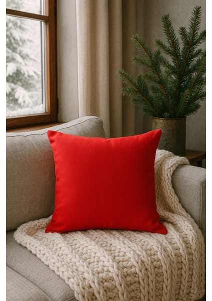 Yılbaşı Temalı Düz Kırmızı Dekoratif Kırlent Kılıfı 43X43 cm - Sadece Kılıf - Düz Renk fiyatları