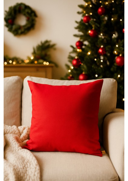 Yılbaşı Temalı Düz Kırmızı Dekoratif Kırlent Kılıfı 43X43 cm - Sadece Kılıf - Düz Renk modelleri