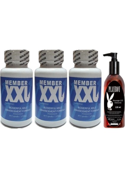 Hintohu Member Xxl Erkeklere Özel 60LI 3 Adet Playboy 120 ml Masaj Yağı
