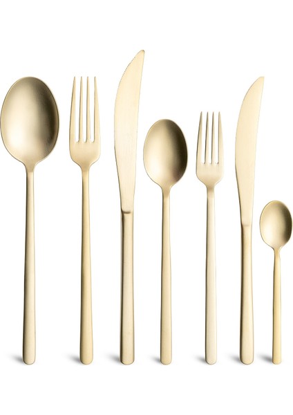 2900 Vannes Mat Şampanya 42 Parça 6 Kişilik Yemek Çatal Kaşık Bıçak Takımı