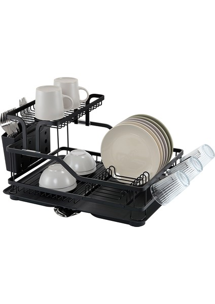 Bianka Paslanmaz Alüminyum Iki Katlı Bulaşıklık - Siyah