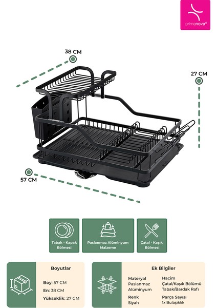Bianka Paslanmaz Alüminyum Iki Katlı Bulaşıklık - Siyah fiyatları