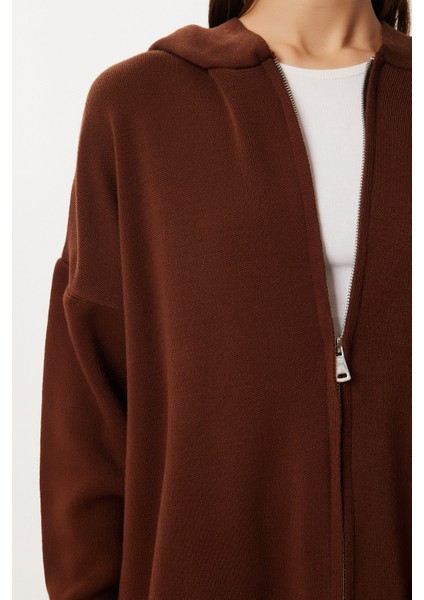 Kapüşonlu Fermuarlı Triko Alt-Üst Takım LMT0051 Kahverengi fırsatları