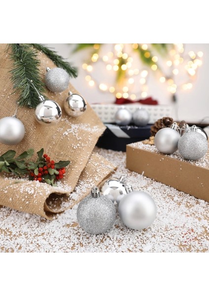 12'li Gümüş Yılbaşı Topu, Çam Ağacı Süsleri, 5 Cm, Noel Dekorasyonu