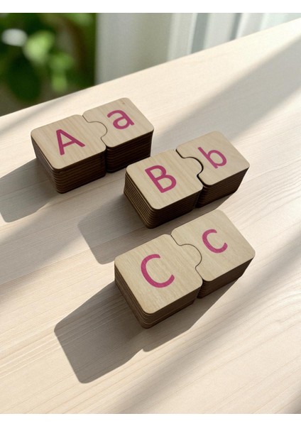 Türkçe Alfabe Eşleme, 29 Harf, Pembe, Ahşap Alfabe Puzzle, Montessori Büyük Küçük Harf Bulmaca Oyunu