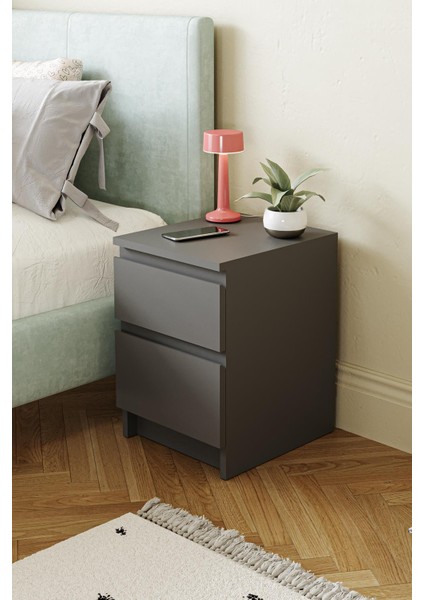 Derinkuyu 2 Çekmeceli Komodin Yatak Odası Bebek Odası Antrasit