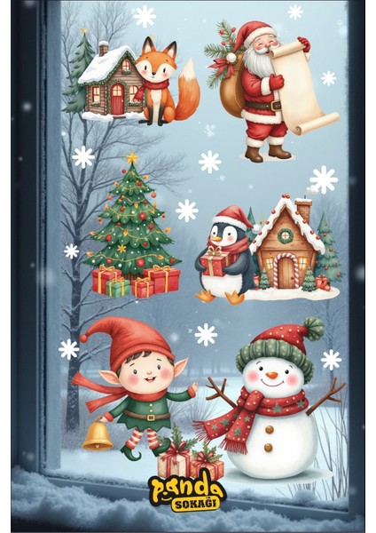 Yılbaşı Temalı Sevimli Tilki, Penguen ve Kardan Adam Sticker Seti, Kendinden Yapışkanlı