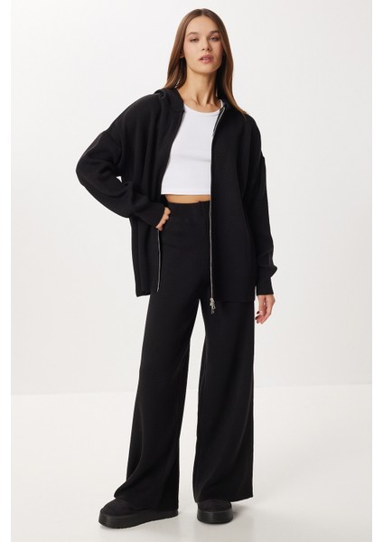 Kapüşonlu Fermuarlı Triko Alt-Üst Takım LMT0051 Siyah fiyatları