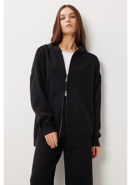 Kapüşonlu Fermuarlı Triko Alt-Üst Takım LMT0051 Siyah modelleri