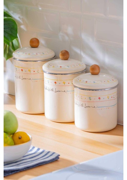 7712 Made With Love Emaye 3 Lü Kavanoz Takımı