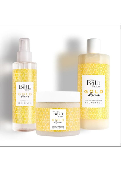 Gold Aura Duş Jeli + Gold Aura Vücut Spreyi + Gold Aura Vücut Peelingi