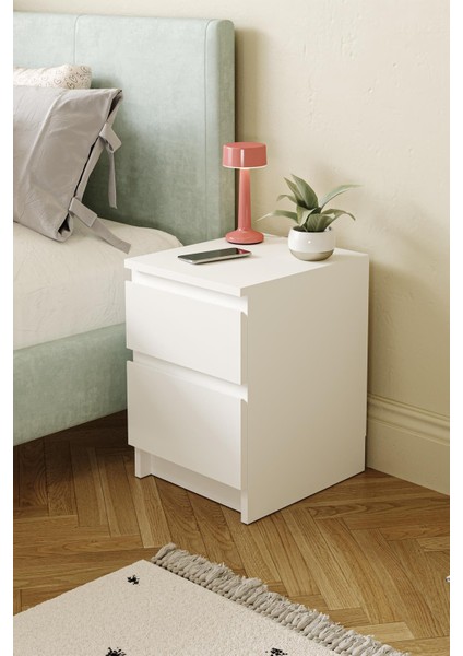 Derinkuyu 2 Çekmeceli Komodin Yatak Odası Bebek Odası Beyaz