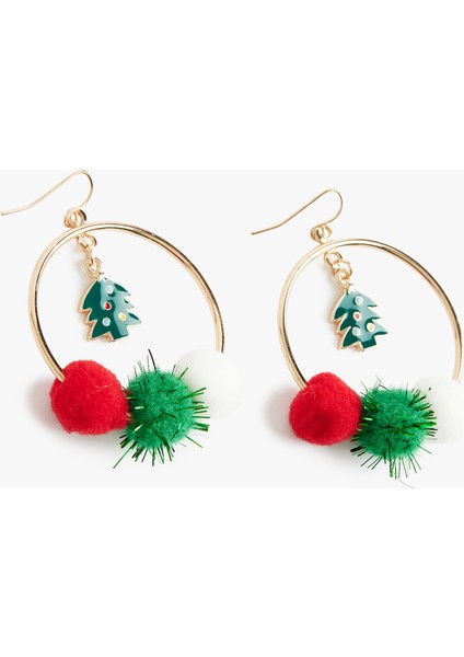 Çok Renkli Ponponlu Yılbaşı Temalı Sallantılı Halka Küpe fiyatları