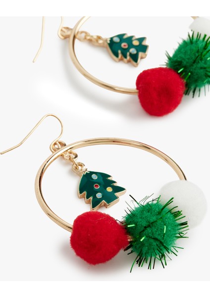 Çok Renkli Ponponlu Yılbaşı Temalı Sallantılı Halka Küpe modelleri