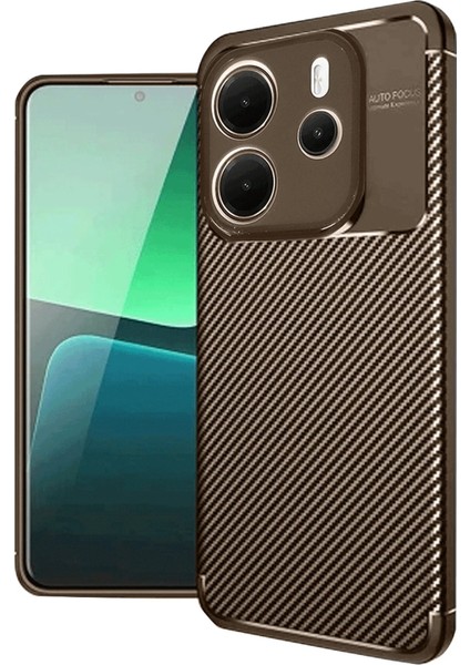 MYT09 Xiaomi Redmi Note 14 4g Kılıf Auto Focus Karbon Kapak - Kahverengi