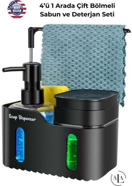 4'ü 1 Arada Sabunluk Süngerlik Deterjanlık Bez Askılı Mutfak Tezgahı Organizeri