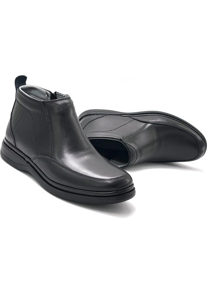 Reynosa Hakiki Deri Fermuarlı Günük Confort Erkek Ayakkabı Siyah