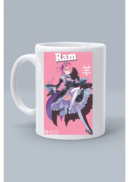 Anime Re Zero Ram Karakter Baskılı Beyaz Klasik Kupa Bardak