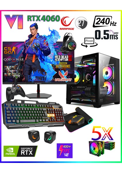 Damage X40 Ryzen 7 5700X 32GB Ram 1TB M.2 Nvme SSD RTX4060 8GB 27" 240Hz Oyuncu Masaüstü Bilgisayar