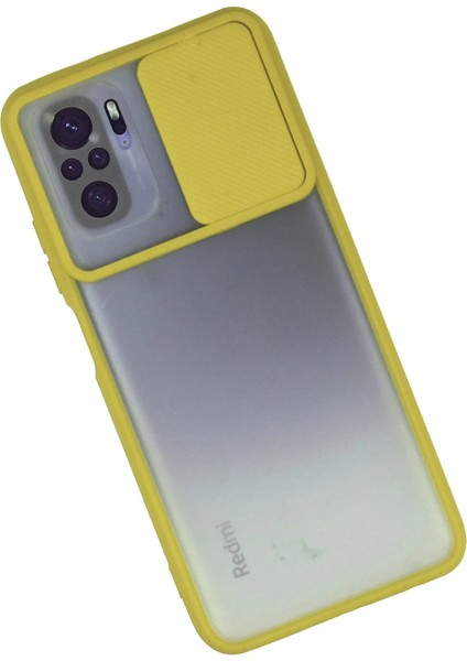 MYT09 Xiaomi Redmi Note 10 Kılıf Palm Buzlu Kamera Sürgülü Silikon - Sarı modelleri