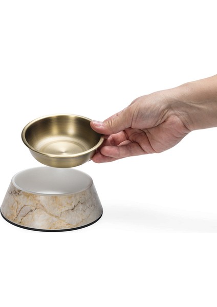 Mtxdpn Beeztees Dbl Köpek Mama Su Kabı, Mat Altın Rengi Paslanmaz Çelik, Bej Mermer Görünümlü, 14CM, 160ML fırsatları