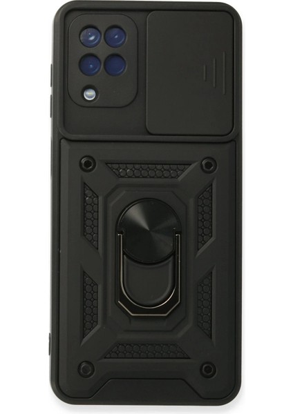 MYT09 Samsung Galaxy A22 Kılıf Pars Lens Yüzüklü Silikon - Siyah