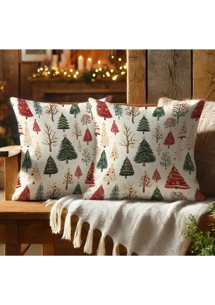 Yılbaşı Temalı Renkli Noel Ağacı Keten Kırlent Kılıfı fiyatları