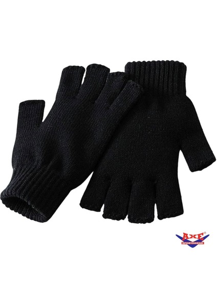 Siyah Parmaksız Kesik Yarım Parmak Kışlık Örme Triko Eldiven