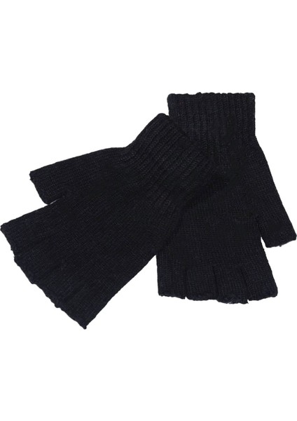 Siyah Parmaksız Kesik Yarım Parmak Kışlık Örme Triko Eldiven