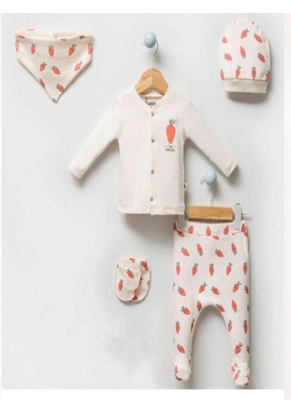 Unisex Bebek Havuç Desenli Natural 5li Hastane Çıkışı Zıbın Seti fiyatları