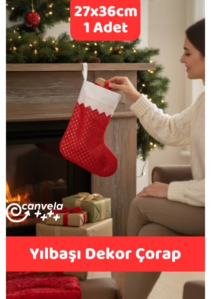 Kırmızı Yılbaşı Dekor Çorap, Şömine ve Noel Ağacı Süsü, Sıcak ve Neşeli Atmosfer