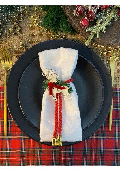 6'lı Ahşap Yılbaşı Temalı Geyikli ve Çanlı Peçete Halkası Seti fiyatları