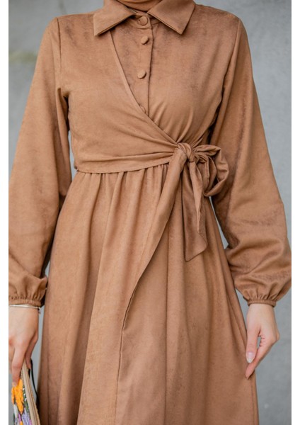 Süet Roba Bağlamalı Elbise-Taba fiyatları