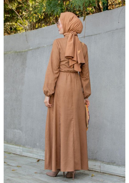 Süet Roba Bağlamalı Elbise-Taba modelleri