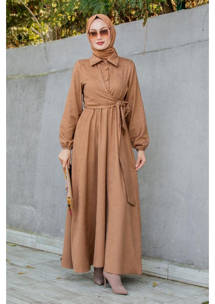Süet Roba Bağlamalı Elbise-Taba indirimleri