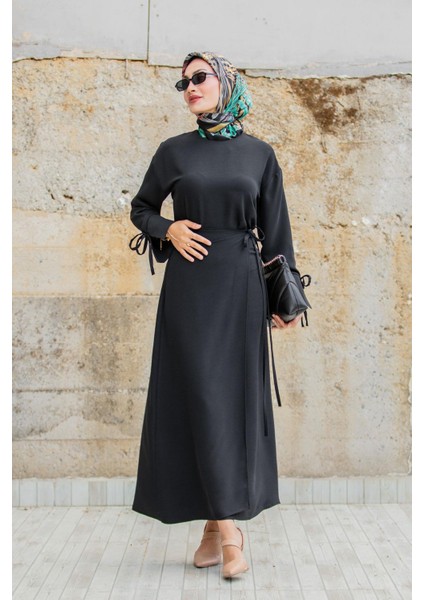 Krep Anvelop Bağlamalı Etek Bluz Takım-Siyah indirimleri