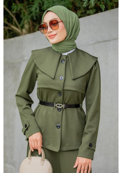 Pufy Dalgıç Ceket Etek Kemerli Takım-Haki fiyatları