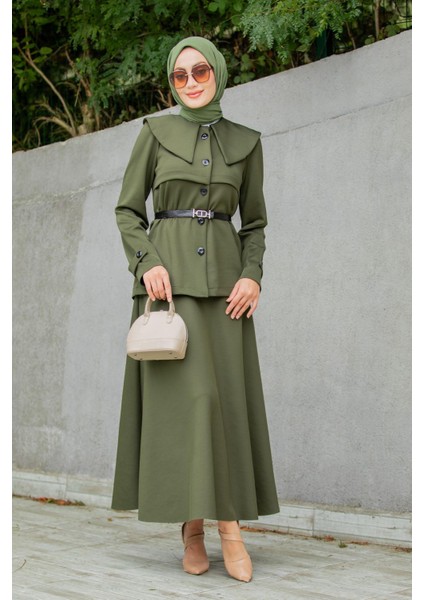 Pufy Dalgıç Ceket Etek Kemerli Takım-Haki modelleri