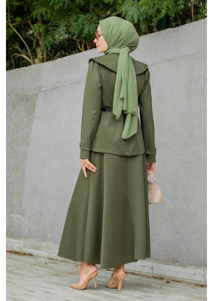 Pufy Dalgıç Ceket Etek Kemerli Takım-Haki fırsatları