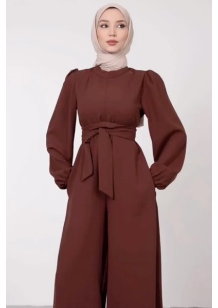 Geniş Kuşak Dolamalı Tesettür Tulum- Acı Kahve fiyatları