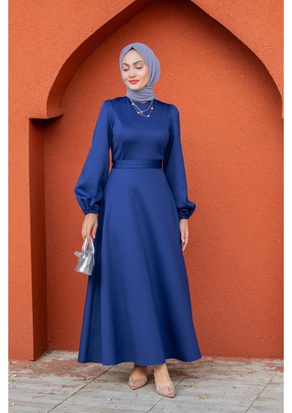 Luvi Pufy Dalgıç Balon Kollu Elbise-Sax