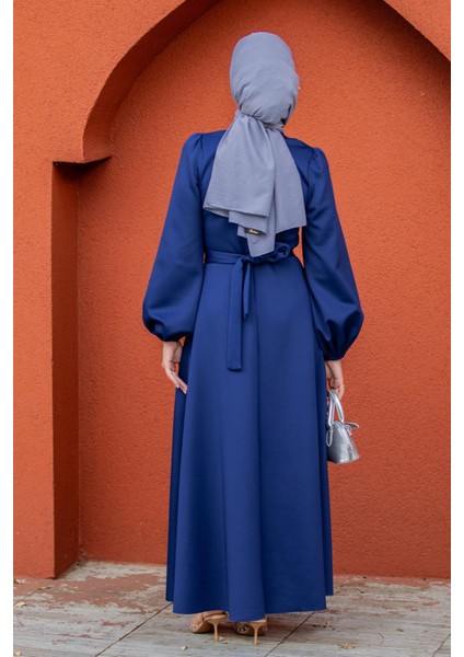 Luvi Pufy Dalgıç Balon Kollu Elbise-Sax modelleri