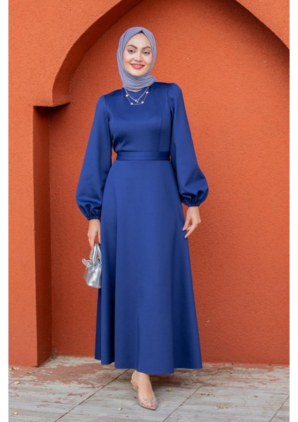 Luvi Pufy Dalgıç Balon Kollu Elbise-Sax fırsatları