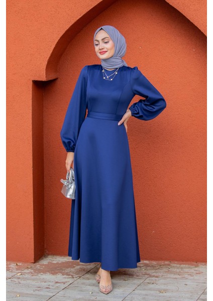 Luvi Pufy Dalgıç Balon Kollu Elbise-Sax indirimleri