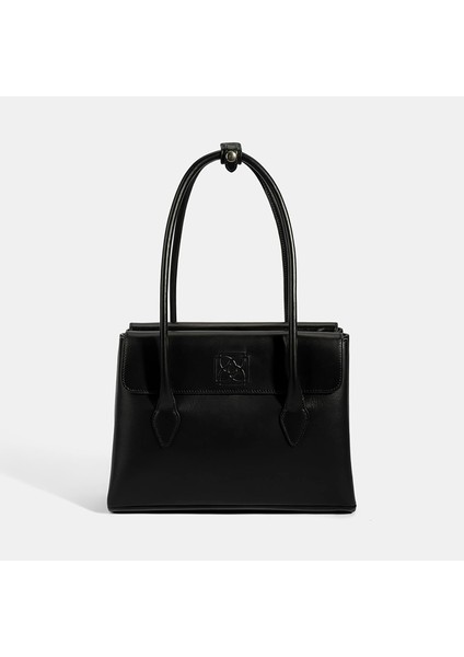 Kadın Siyah Monogram Baskılı Deri Omuz Çantası