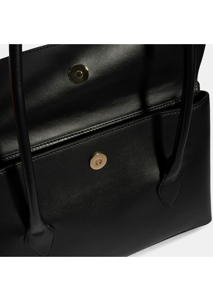 Kadın Siyah Monogram Baskılı Deri Omuz Çantası