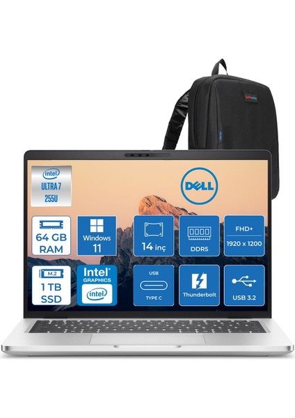 Pro 14 Plus Intel Core Ultra 7 255U 5.1ghz 64GB Ddr5 1tb SSD Windows 11 Pro Intel® Aı Boost 14 Inç IPS Fullhd+ (1920X1200) Taşınabilir Bilgisayar PB14250BTO110P28 + Zetta Çanta